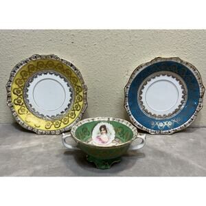 Higgins & Seiter Cream Soup Bouillon Cup & 2 Saucers Austria 1887-1915